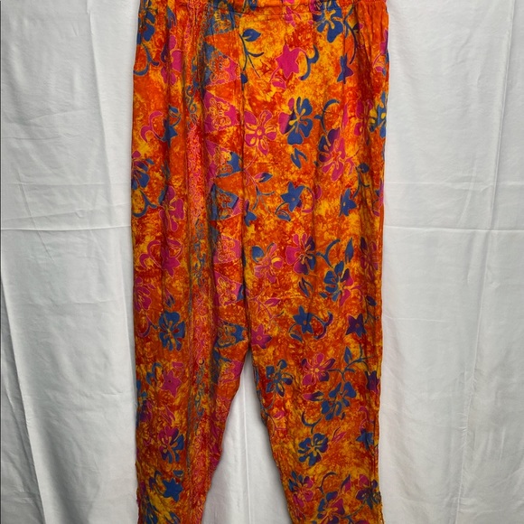 Floral Hawaiian tropical vintage tie dye parachute pants - Picture 3 of 6